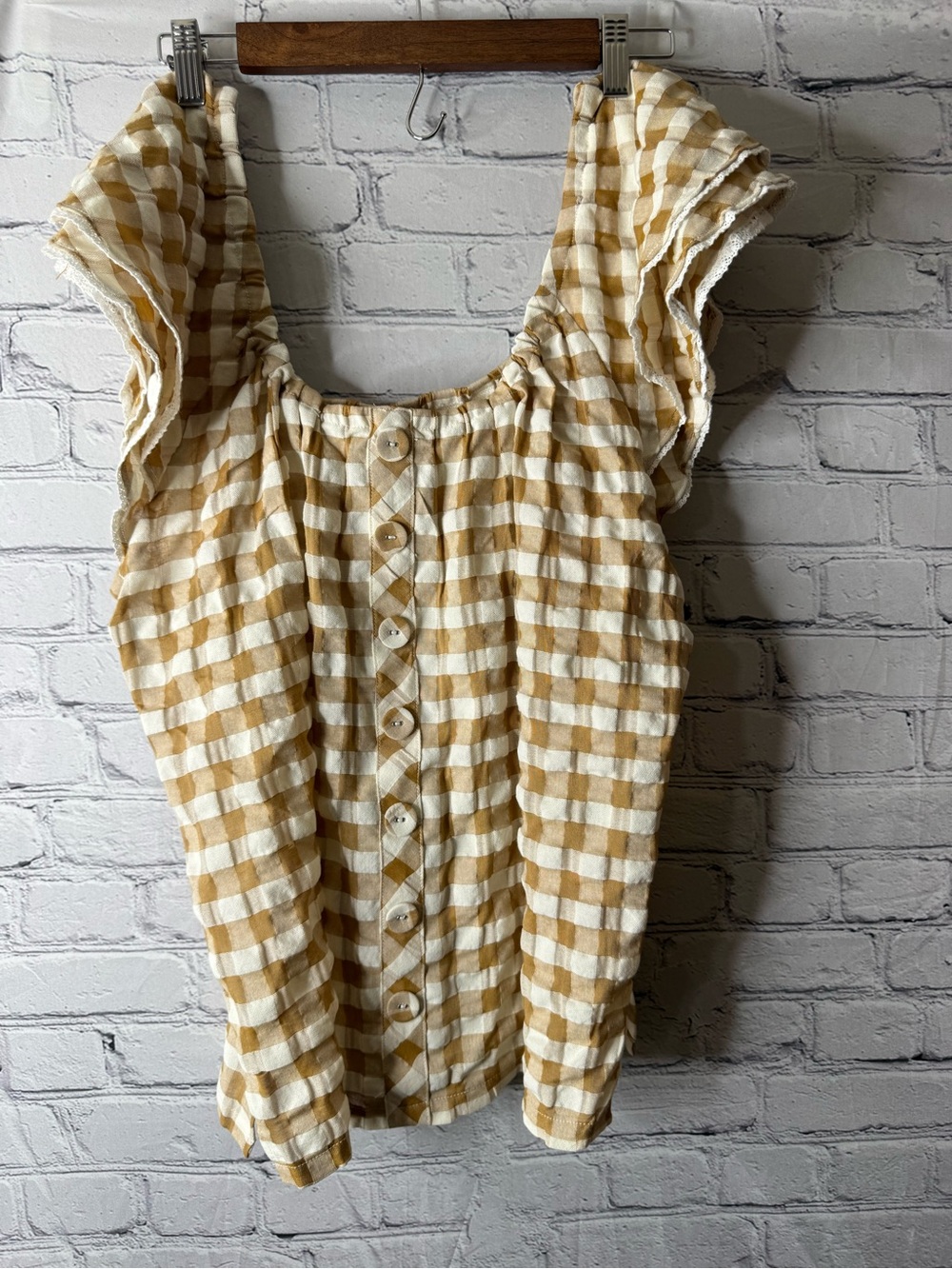 Matilda Jane Annabel off the shoulder plaid top large